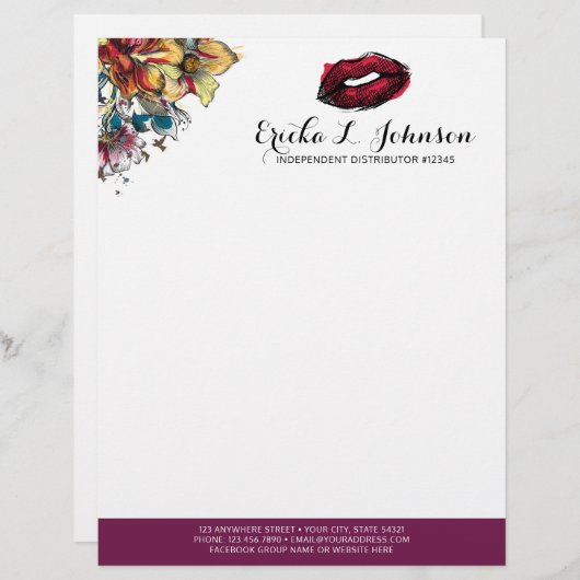 口紅ディストリビューターモダンフローラキスマーケティング レターヘッド (正面/裏面)