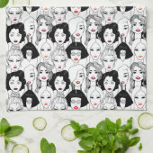 口紅パターンを持つ女性 キッチンタオル (折り畳み)