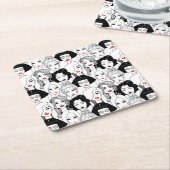 口紅パターンを持つ女性 スクエアペーパーコースター (アングル)