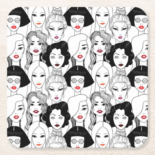 口紅パターンを持つ女性 スクエアペーパーコースター (正面)