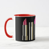 口紅パターン美しい化粧品黒レッドピンク マグカップ (左)
