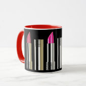 口紅パターン美しい化粧品黒レッドピンク マグカップ (正面左)