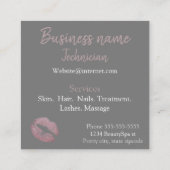 口紅プリントピンクリップステイングレー美しいスパ スクエア名刺 (裏面)