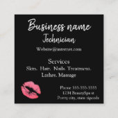 口紅プリントピンクリップステインブラック美しいスパ スクエア名刺 (裏面)