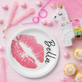 口紅プリントピンクリップステイン白黒かわいい ペーパープレート (パーティー)