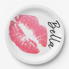 口紅プリントピンクリップステイン白黒かわいい ペーパープレート