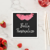 口紅プリントピンクリップステイン黒と白 スタンダードカクテルナプキン (インサイチュ)