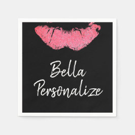 口紅プリントピンクリップステイン黒と白 スタンダードカクテルナプキン