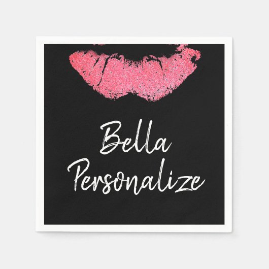口紅プリントピンクリップステイン黒と白 スタンダードカクテルナプキン (正面)