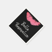 口紅プリントピンクリップステイン黒と白 スタンダードカクテルナプキン (角)