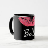 口紅プリントピンクリップステイン黒と白 マグカップ (正面左)