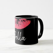 口紅プリントピンクリップステイン黒と白 マグカップ (正面右)