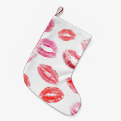 口紅プリント：多様な女性の唇。 スモールクリスマスストッキング (正面 (吊り時))