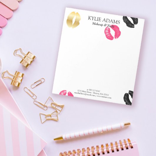 口紅マーク |ブラック&ピンク名前をカスタムする ノートパッド