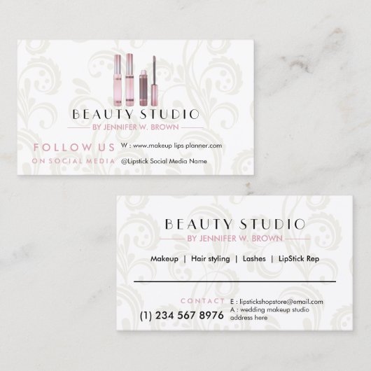 口紅メイクアップバラ金ゴールド美しいエレガントサロン 名刺 (正面/裏面)