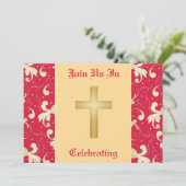 口紅レッド、金ゴールド、クリスチャン、結婚式招待状 招待状 (スタンド正面)