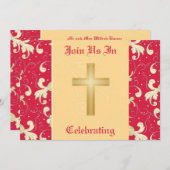 口紅レッド、金ゴールド、クリスチャン、結婚式招待状 招待状 (正面/裏面)