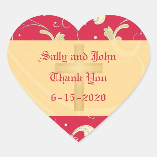 口紅レッド、金ゴールド、クリスティアン、ダマスクステッカー ハートシール (正面)