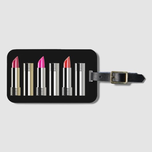 口紅美しいメイクアップ化粧品クロムピンクレッド ラゲッジタグ (正面横)