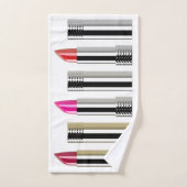 口紅美しい白クロムレッドストライプのピンク バスタオルセット (ハンドタオル)