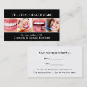 口頭歯科ヘルスケアの歯科の歯科医 予約カード (正面/裏面)
