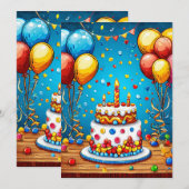 古いс誕生日バルーン 招待状 (正面/裏面)