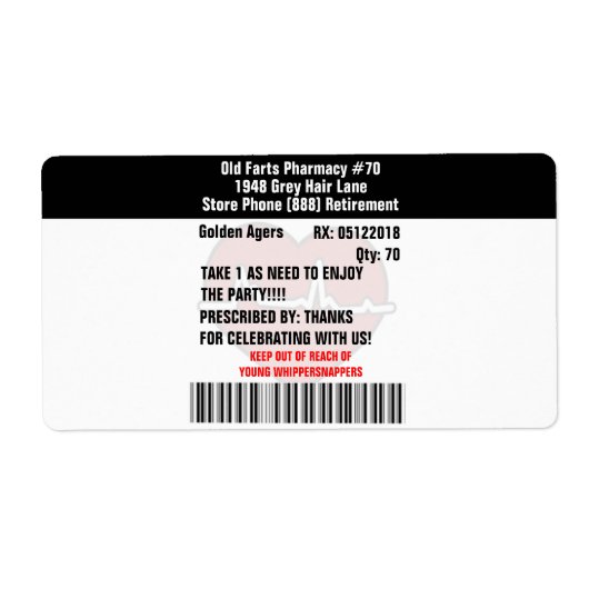 古いおもしろいファルトパーティー処方箋RXボトル ラベル (正面)