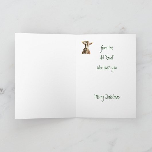 古いおもしろいヤギの動物からのメリークリスマス、ユーモア シーズンカード (内部)