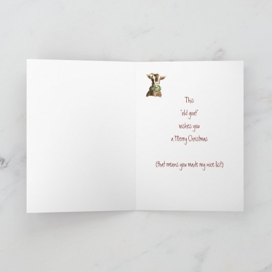 古いおもしろいヤギの素敵なリストからメリークリスマス シーズンカード (内部)