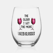 古いおもしろいユーモアのワインを手に入れる眼鏡引用文 ステムなしワイングラス (正面)