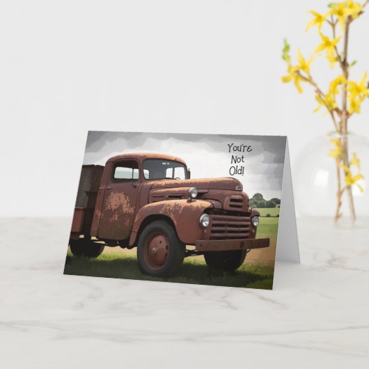 古いおもしろいヴィンテージ錆びたトラック古いタイマー誕生日 カード (黄色い花)