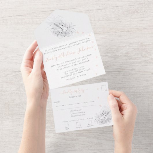 古いお金、愛する鳥、 オールインワン招待状 (貼ってはがせる)