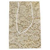 古いかぎ針編みのレースの花柄パターン + あなたのアイディア ミディアムペーパーバッグ (正面)