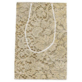 古いかぎ針編みのレースの花柄パターン + あなたのアイディア ミディアムペーパーバッグ (裏面)