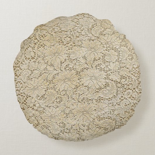 古いかぎ針編みのレースの花柄パターン + あなたのアイディア ラウンドクッション (裏面)
