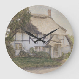 古いかやぶきにされたコテージ ラージ壁時計