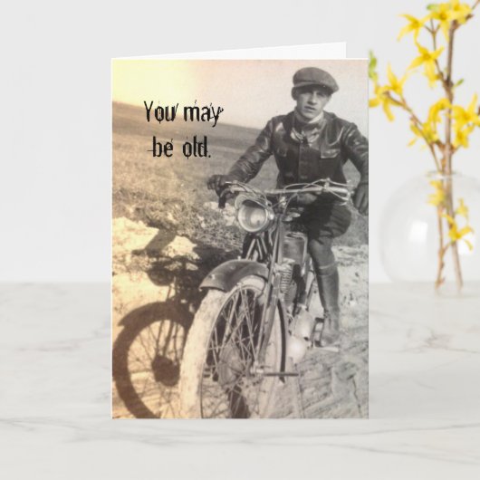 古いが良いヴィンテージバイク誕生日カード カード (黄色い花)