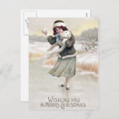 古いアイスファッションドスケーターのヴィンテージクリスマス シーズンポストカード (正面/裏面)