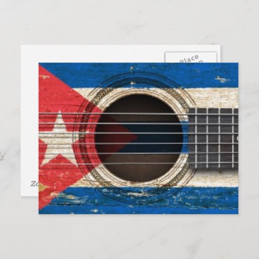 古いアコースティックギターとキューバ国旗 ポストカード (正面/裏面)