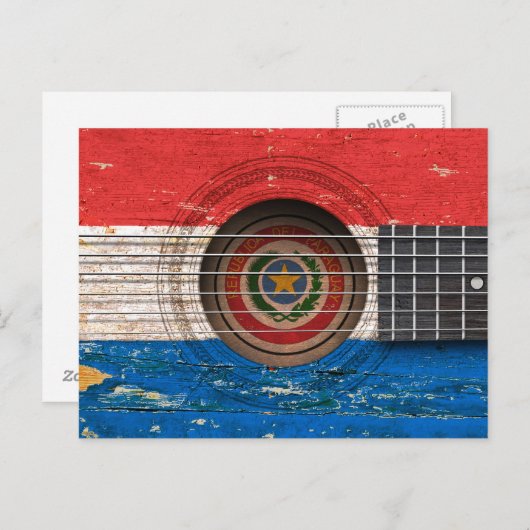 古いアコースティックギターに関するパラグアイ国旗 ポストカード (正面/裏面)