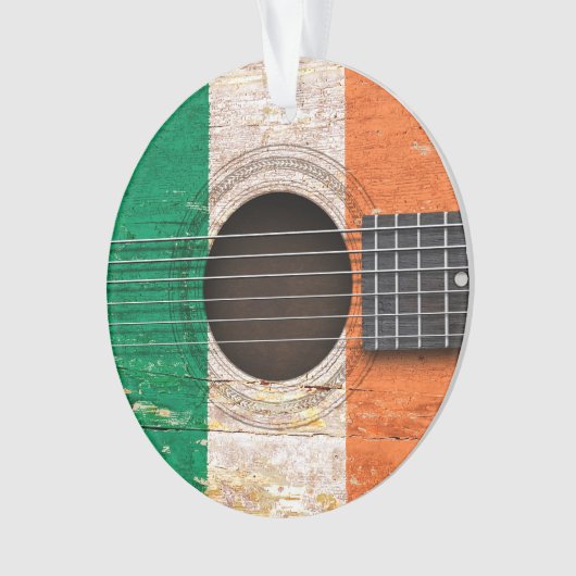 古いアコースティックギターのアイルランドの旗 オーナメント (正面)