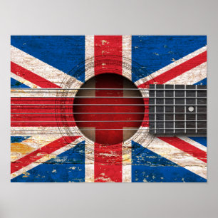 古いアコースティックギターのイギリスの旗 ポスター