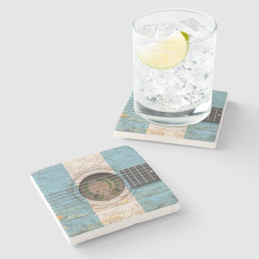 古いアコースティックギターのグアテマラの旗 ストーンコースター (横)