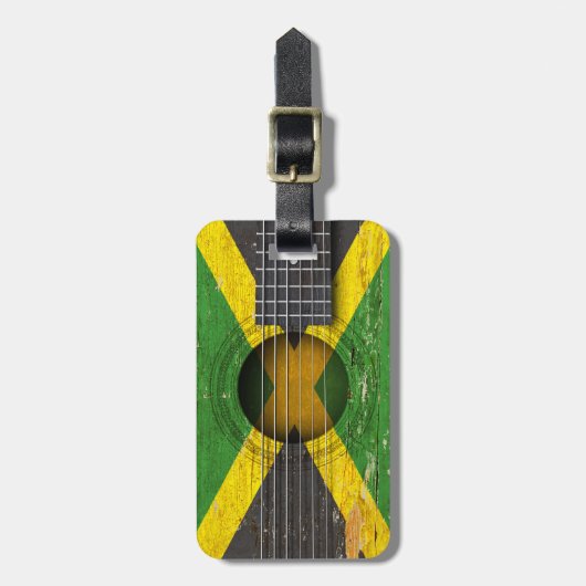 古いアコースティックギターのジャマイカの旗 ラゲッジタグ (正面縦)