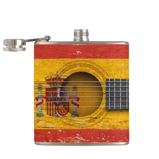古いアコースティックギターのスペインのな旗 フラスク (オープン)