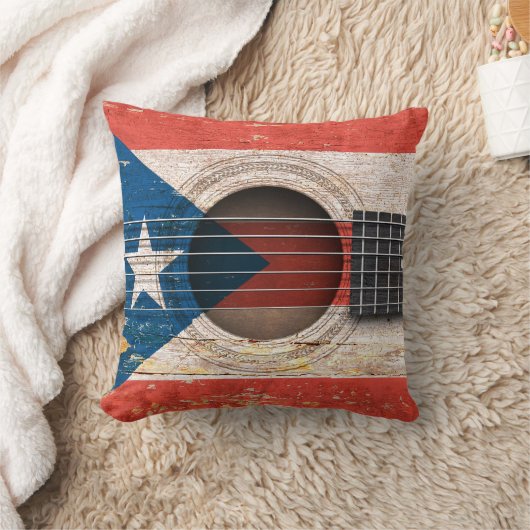 古いアコースティックギターのプエルトリコの旗 クッション (ブランケット)