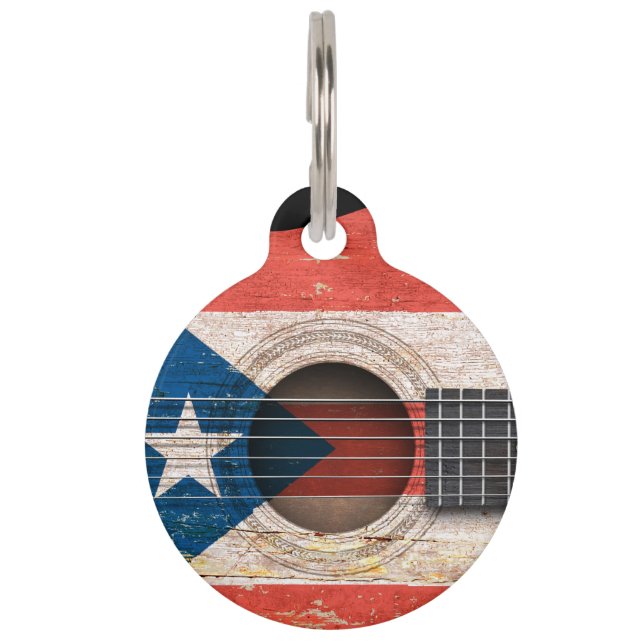 古いアコースティックギターのプエルトリコの旗 ペット　ネームタグ (正面)