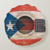 古いアコースティックギターのプエルトリコの旗 ラウンドクッション (裏面)