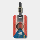 古いアコースティックギターのプエルトリコの旗 ラゲッジタグ (正面縦)