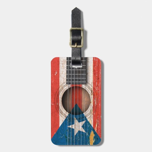 古いアコースティックギターのプエルトリコの旗 ラゲッジタグ (正面縦)